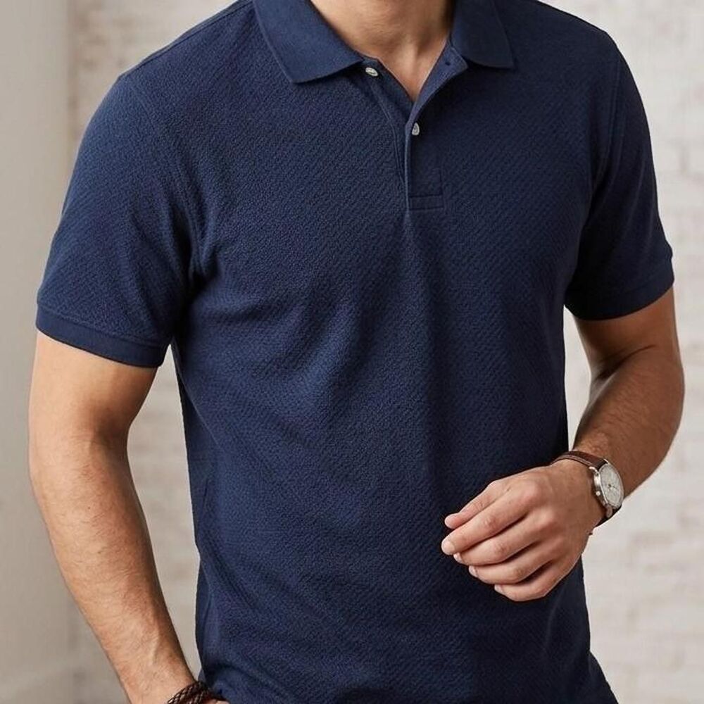 Dockers Golf Navy Blue Textured Polo Shirt golf Preppy Quiet Luxury M